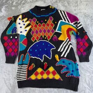 Jennifer Reed Petite Med Vintage Knit‎ Sweater Colorful Abstract Pattern (1368)